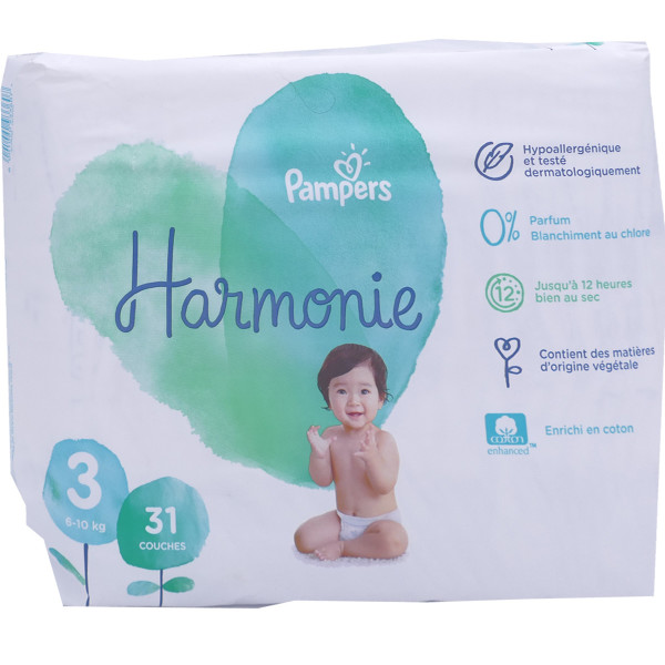 Couches Pampers Harmonie taille 3 - Paquet de 31 couches