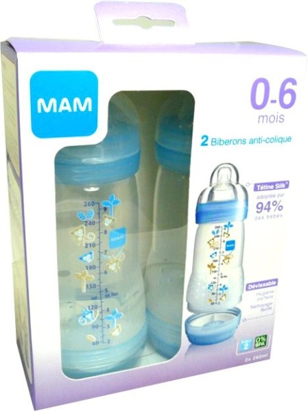 MAM COFFRET 2 BIBERONS BLEU 0-6MOIS 260ML