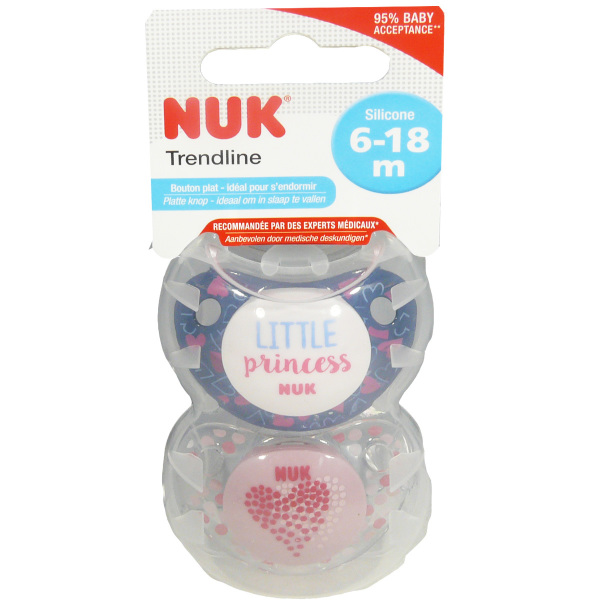 NUK TRENDLINE SUCETTES 6-18 MOIS SILICONE LOT DE 2