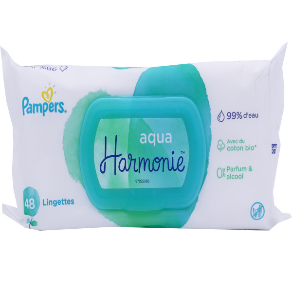 Pampers Lingettes Aqua Harmonie, Composée à 99% d'Eau Pure et Sans