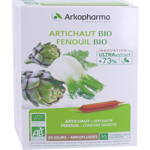 ARKOPHARMA ARTICHAUT BIO FENOUIL BIO 20 AMPOULES 10 ML