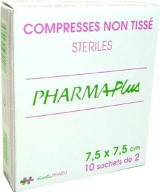 COMPRESSES DE GAZE STERILES NON TISSE 7,5 CM x 7,5 CM BOITE DE 10